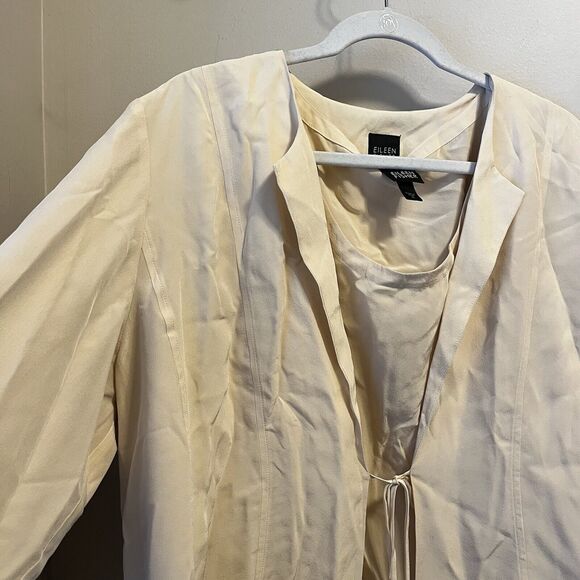 Eileen Fisher 2 Pc Woman 100% Silk Tank Top W Silk Ivory Scoop Neck & Duster XL - Picture 2 of 10
